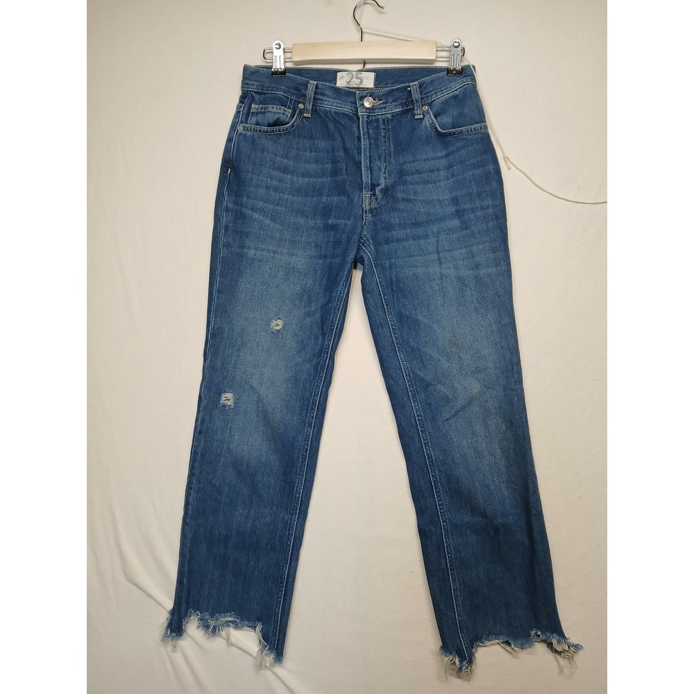 Free people size 25 raw hem straight leg blue denim‎ jeans